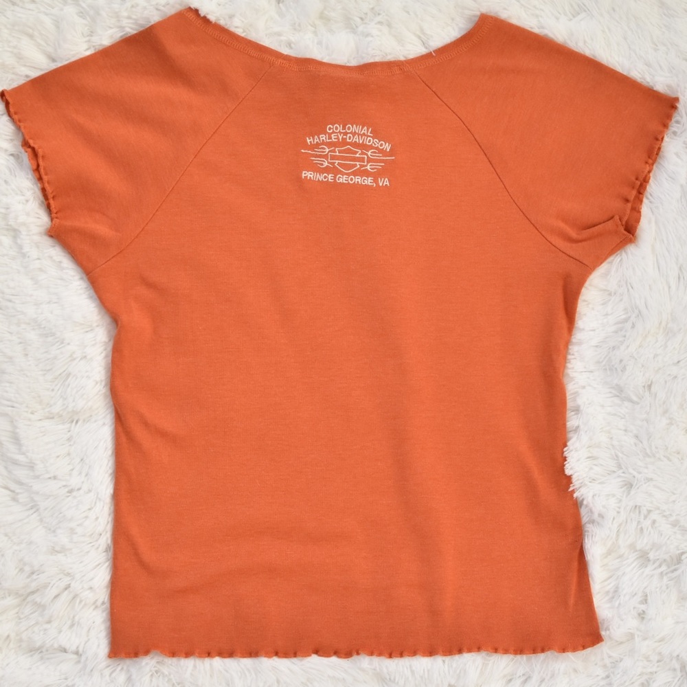 Harley Davidson Orange Embroidered Eagle T-Shirt - Picture 6 of 6